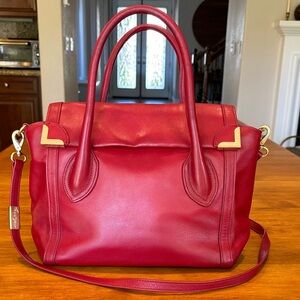 FOLEY & CORINNA Red Leather Satchel 2-Way Bag Crossbody Purse Flap Closure ❤️